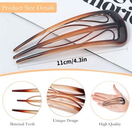 Tavvke 6 PCS French Hair Pins, U-Shaped Retro Fork Sticks with 3 Internal Teeth, Large Styling Clips for Thick & Thin Hair, Elegant Bun Twist Accessories for Women and Girls