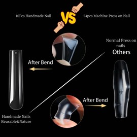 Yabonica 1000 Times Reusable Press On False Nails Square, Handmade Press on Nails Short 10 Pcs-Wear Comfortably (014, M)