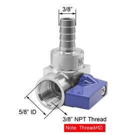 BesNPT Stainless Steel 90 Degrees Elbow Ball Valve 3/8" Barb x 3/8" NPT Female Shut Off Valve for Water Fuel Air