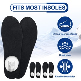 Skicuff 6 Pairs Insole Socks Charcoal Women Socks for Inserts Comfort Odor Absorbing for Women Men Adult Sockless, Insole No Included (Black)