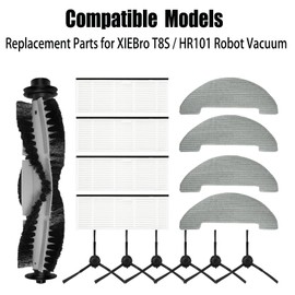 Brush Filter Mop kit Replacement Parts for XIEBro HR101 / HR1010 / K10 Robot Vacuum Accessories 1 Main Brush 6 Side Brush 4 HEPA Filter 4 Mop Pad