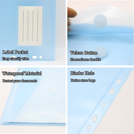 YUNSHANGHE 30 Stück Dokumententasche A4 mit Lochrand, Bunte Transparente Umschlagmappe mit Klettverschluss und Etikettentasche, Dokumentenmappe für Dokumente Organisieren
