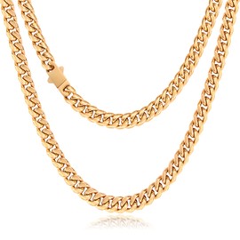 Heymagoo Cuban Link Chain Necklace for Men Women, 8mm Width 16"/18"/20"/22"/24" Length Miami Cuban Chain Necklaces Cool Hip-Hop Style Gold Plated/Stainless Steel Chain (16 inches, Gold Plated)