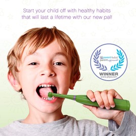 Brusheez® Kids Electric Toothbrush Set (Safari Edition) - Battery Operated, Soft Bristles, Easy On/Off, 2 Brush Heads, Animal Cover, Sand Timer, Rinse Cup, and Base - Ages 3+ (Snappy The Croc)