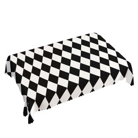 Walmsco Tablecloth Black White Diamond Pattern Decor For Dining Room Kitchen Rectangular Table Cover 132 * 178cm