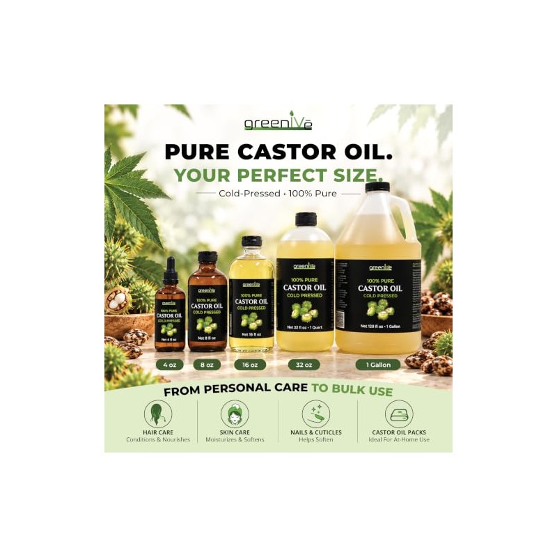 GreenIVe Aceite de ricino 100% puro, 32 onzas líquidas