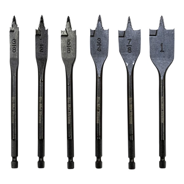 Disston 6pc. Threaded Spade Bit Set (3/8",1/2",5/8",3/4",7/8",1"), 6" long, E0102698