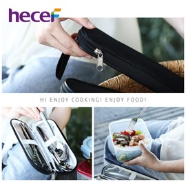Travel Utensils with Case, hecef 9 Pieces Camping Cutlery Set with Compact Carrying Case, Reusable 18/0 Stainless Steel Silverware Set, Portable Flatware Set for Work, School Camping and Travel Silver