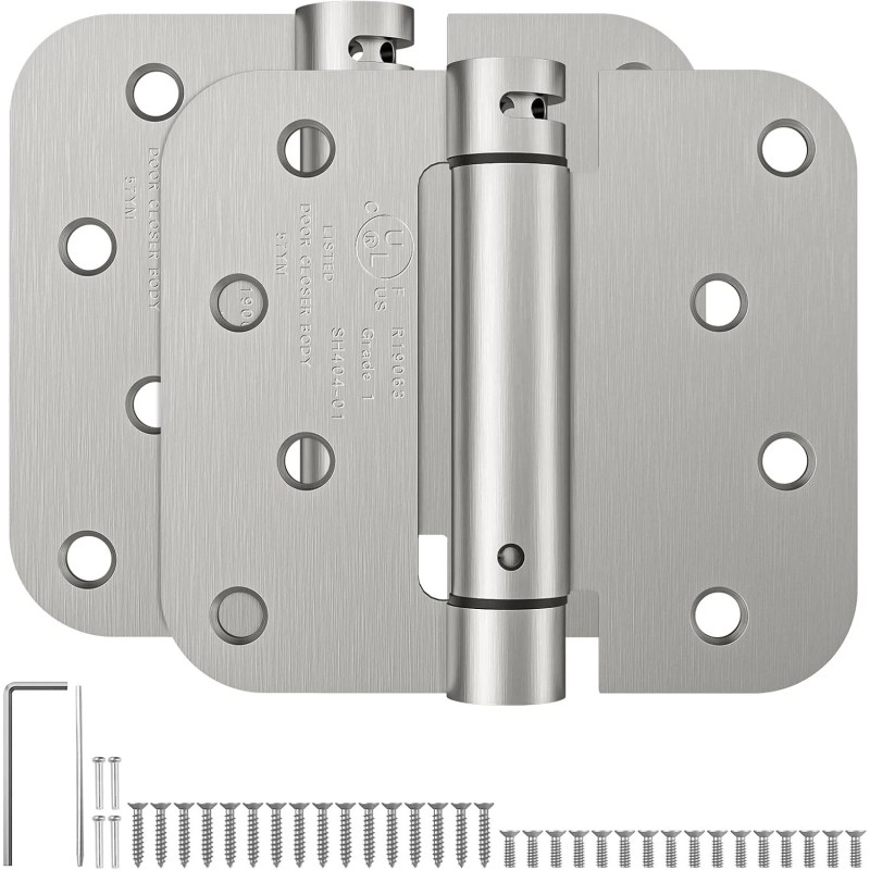 HOSOM 2 Pack, 4.0"x4.0" Adjustable Spring Hinge Door Closer Satin