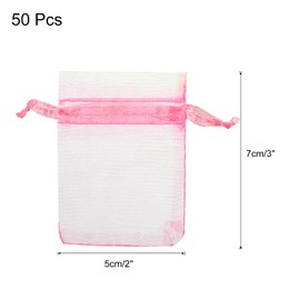 MECCANIXITY 50pcs Organza Bags 2x3 Inch Drawstring Favor Pouches Sheer Mesh Bag for Gift Jewelry Wedding Party Christmas Candy Pink