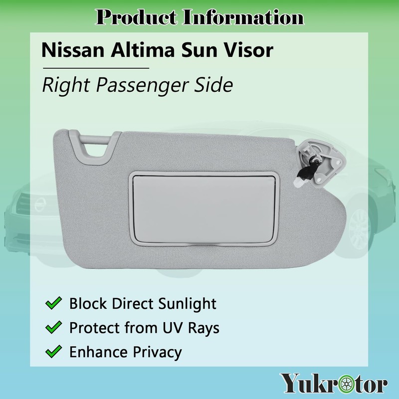 Yukrotor Right Passenger Side Sun Visor RH with Mirror Compatible