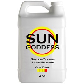 SUN GODDESS – VERY DARK - Spray Tan Solution - 4 oz - Sunless Self Tanning Liquid for Airbrush or HVLP System + INCLUDES: Applicator Mitt, Application Gloves, Best Fake Tanner Lotion Mousse Sample