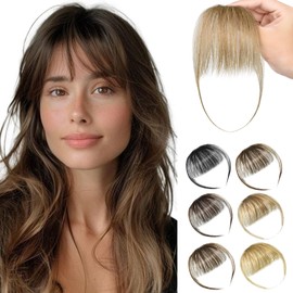 Rose bud Bangs Hair Clip in Fringe Bangs with Temples Bangs 100% Real Human Hair Extensions for Daily Wear Dark Blonde