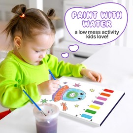 Paint with Water Coloring Books for Kids,Outer Space Art Craft Kits No Mess Water Color Painting Sets for Kids Ages 4-8,Birthday Gifts Travel Toy Crafts Supplies for Girls Boys Drawing with 2 Brushes