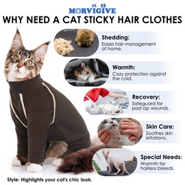 Cat Onesie - Coffee, S - Hair Sticky Pajamas, Breathable Soft Jumpers for Cats Only, Surgery Suit for Female Cats After Spaying, Hair Spreading Prevent Clothes