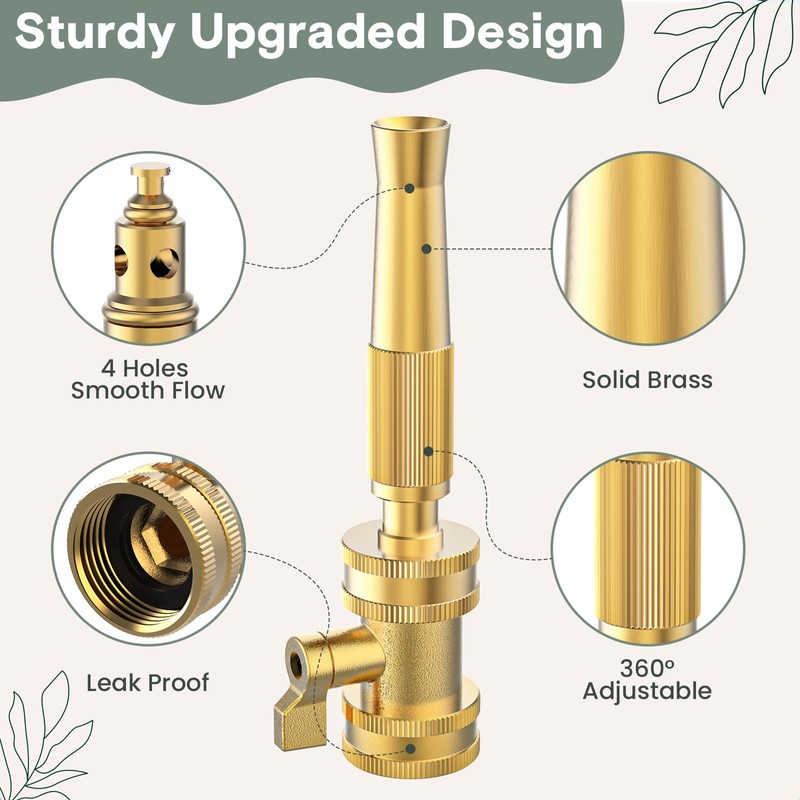 Twinkle Star Heavy-Duty Brass Adjustable Twist Hose Nozzle, High Pressure