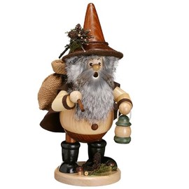 Woodturning Workshop Uhlig R?ucherm?nchen Forest Gnome Hiker, Natural - 25 cm - Original Ore Mountains R?uchermann