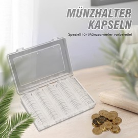 MaxEarn 200 Pieces 26 mm Coin Capsules with Storage Box, Plastic Transparent Coin Holder Capsules for Special Coins, Collector's Coins, Commemorative Coins, 2 Euro Coins