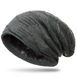 Caspar MU156 Lined Fine Knit Beanie Hat with Stylish Braided Pattern, gray