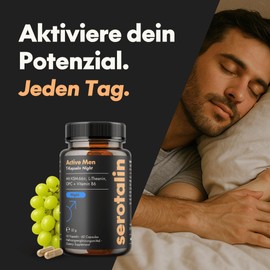 serotalin Active Men T Capsules Night | Ashwagandha Capsules High Dose - 500 mg KSM-66 (5% Withanolide) | Magnesium, Zinc, L-Theanine & OPC | Vegan & Made in Germany | 60 Capsules