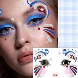 4th of July Face Gems,Patriotic Jewels Stick on Face Glitter Colourful Lines Eye Gems Face Stickers for Women, Body Eyes Face Tattoos Sticker for Independence Day Party Festival Accessor 1 Sheet