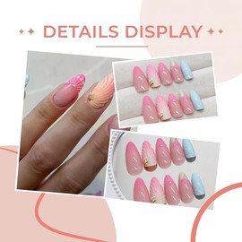 Starfish Press on Nails Short Almond Fake Nails with 3D Stereoscopic Shell Pearl Design Full Cover Acrylic Nails Colorful French Stick on Nails Reusable Glue on Nails for Women Manicure Kit 24Pcs