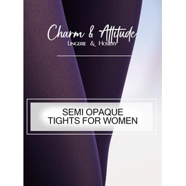 Charm and Attitude Dark Purple Tights for Women | Aubergine Pantyhose | Plum Color Stockings Nylons 40D - Purple, XL