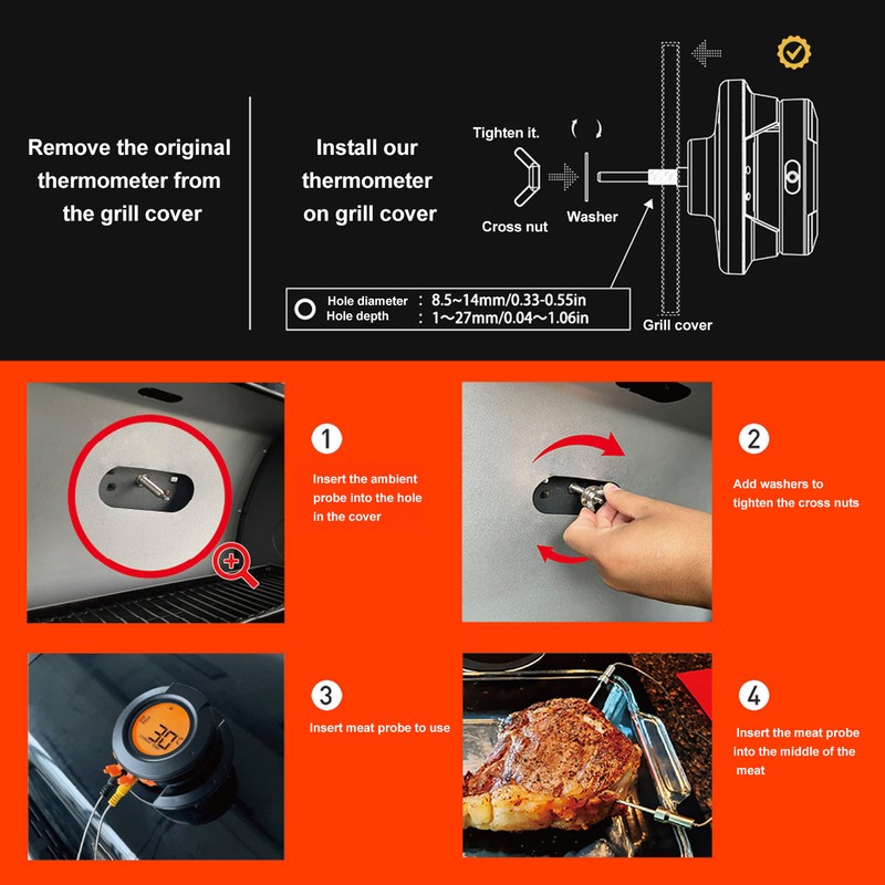 Digital Meat Thermometer Wireless Display APP Alarm Waterproof Fast Read