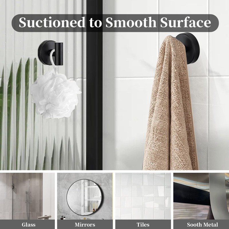 Suction Cup Hooks for Shower, 4 Pack Towel Hook for