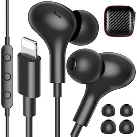 iMangoo - Auriculares con Cable Lightning con certificación MFi para Apple, Auriculares magnéticos con Graves de Alta fidelidad, 3 Puntas de oído, Auriculares con Cable para Gimnasio, Desplazamiento