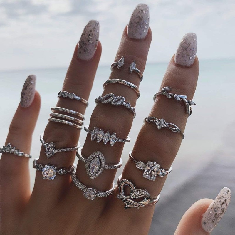 25 Pcs Retro Stackable Knuckle Silver Rings Set for Women，Open