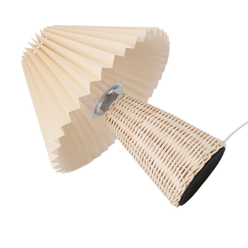 Pleated Table Lamp with Remote Control Modern Beige Fabric Shade