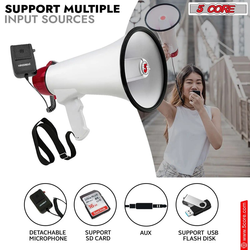 Portable 50W Megaphone Bull Horn PA Speaker With USB Recording
