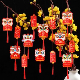 Vercraft 60 Pcs Vietnamese New Year Hanging Decorations 2026 Vietnamese Lunar New Year Ornaments Red Hanging Good Luck Fortune Ornaments for Home Office Lucky Fu Pendants(Style 3)