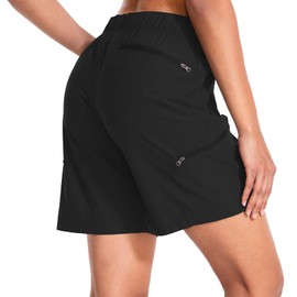 Asfixiado Women's Hiking Cargo Shorts Quick Dry Lightweight Summer Shorts for Women Outdoor Athletic with Zipper Pockets, Black, Medium
