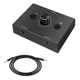 Dingsun 3.5mm Audio Switcher/Audio Selector Box Support Connection of Active Speakers, Headphone, MP3/MP4, Android Phone, Game Console, PC, etc. (2 Port Audio Switcher)