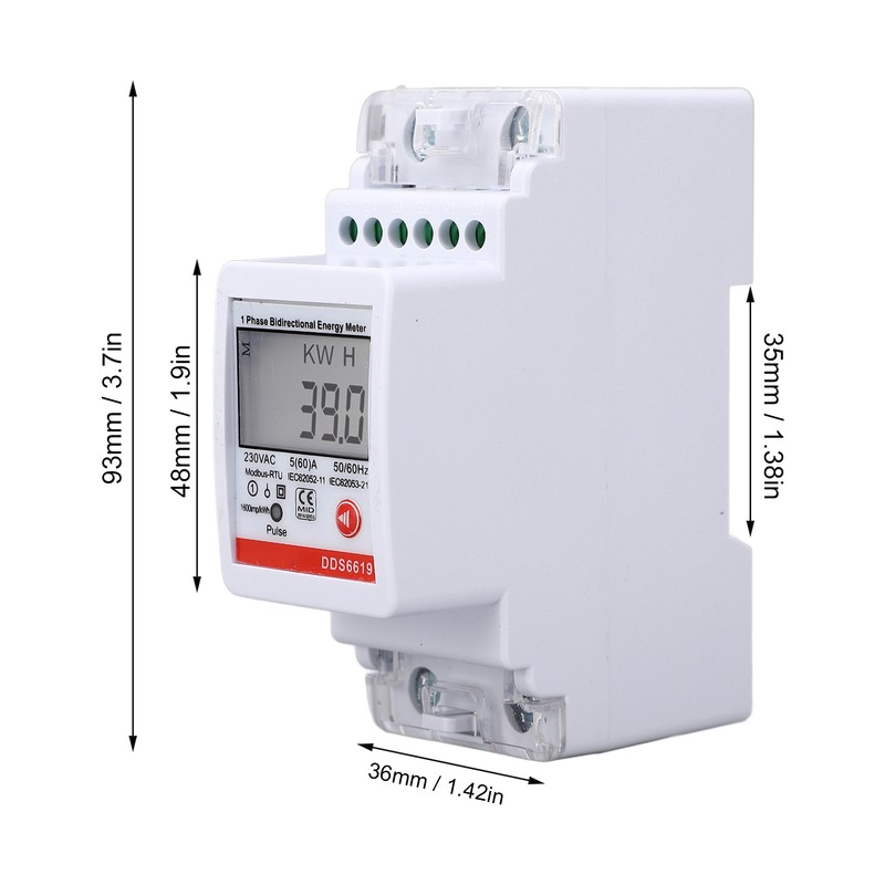 Single Phase Energy Meter Bidirectional Metering 2P DIN Rail Mount