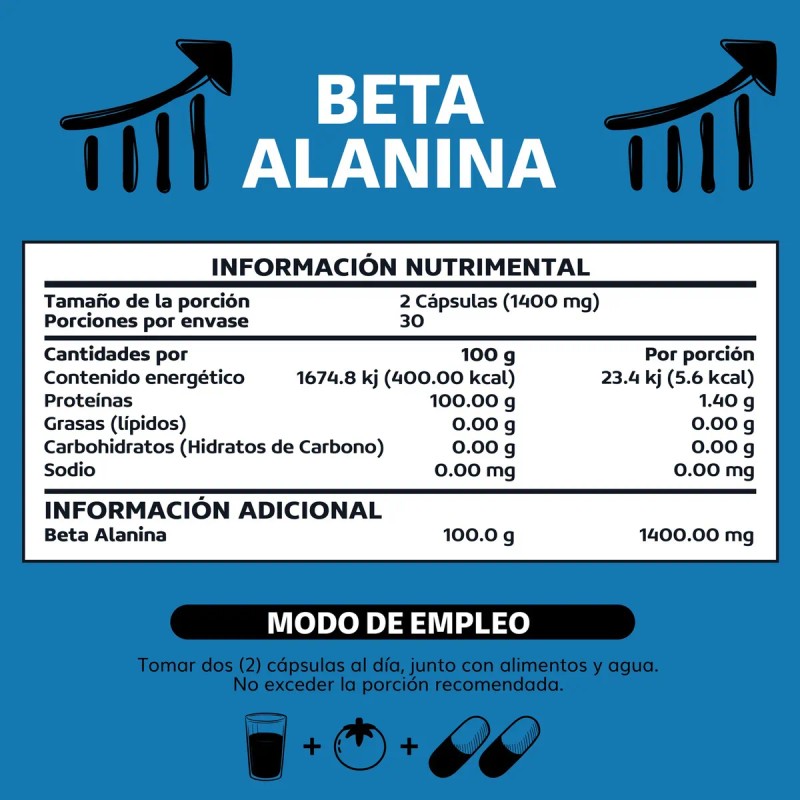 Beta Alanina Premium 1400mg 100 Mxima Pureza - Capsulas Veganas