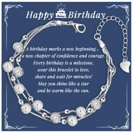 YELUWA Silver Bracelet for Women, 925 Sterling Silver, Adjustable Women's Bracelet with Beads, Women's Bracelet, Silver 925 Bracelet, Birthday Gift for Daughters, Mother, Girls, Sister, Girlfriend,