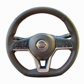 GV TECH - Funda De Volante a la Medida Compatible con Versa 2020 2021/ Sentra Altima 2019-2021 / Kicks, Leaf, Xtrail 2018-2020 (Volante de Piel de fábrica, Negro)