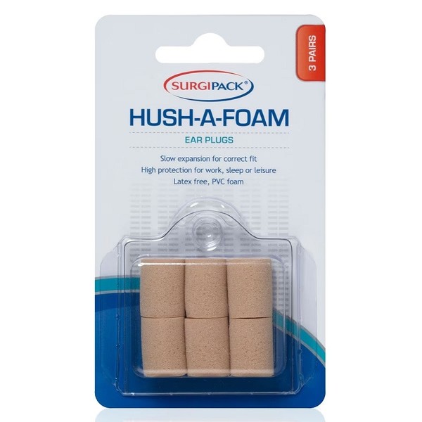 Surgi Pack Hush-A-Foam Taper-Fit Ear Plugs X 3 Pairs