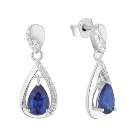 Amor 2012798 Women's Earrings 925 Sterling Silver with Synthetic Zirconia 1.6 cm Blue Comes in Jewellery Gift Box, Sterling Silver, Cubic Zirconia Created Cubic Zirconia