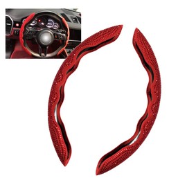 HIBEYO Bling Bling Universal Auto Lenkradbezug Diamant Glitzernden Lenkradabdeckung Lenkradschoner Lenkradschutz Glitzer Anti Rutsch Lenkradhülle für Damen Mädchen Auto Dekorzubehör Innenraum-Rot
