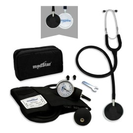 Kit Baumanómetro Aneroide Con Estetoscopio De Una Campana Simplex Color Negro Medstar, Brazalete De 23-32 Cm Tamaño Estándar