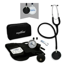 Kit Baumanómetro Aneroide Con Estetoscopio De Una Campana Simplex Color Negro Medstar, Brazalete De 23-32 Cm Tamaño Estándar