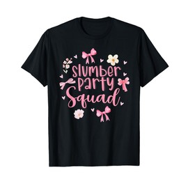 Slumber Party Squad Sleepover Pajama Coquette Pink Bow T-Shirt