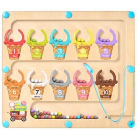 Gamenote Magnetic Color and Number Maze - Educational Wooden Color Matching Counting Magnet Puzzle Board - Toddler Fine Motor Skills Learning Toys for 3 4 5 Year Old Girls Boys