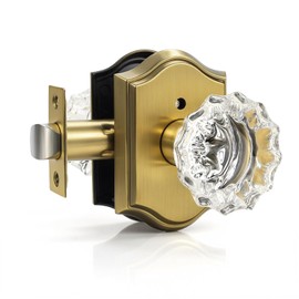 KNOBWELL Glass Door Knobs Interior, Vintage Privacy Crystal Door Knobs for Bedroom &Bathroom, Antique Brass Door Locksets, Push Pin Button Inside Lock, 1 Pack