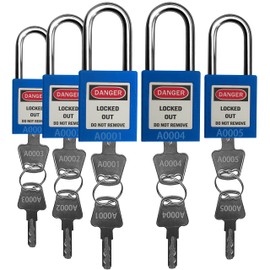 Lockout Tagout Locks 5pcs Loto Padlocks Product for Lock Out Tag Out Stations and Devices (Blue, Key Difference)