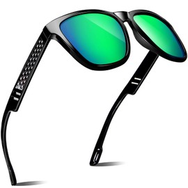 ANYLUV Sunglasses Men's Polarised Updated Sunglasses Women with UV400 Protection Metal Frame CAT3, B4 Glossy Black/Green Lens